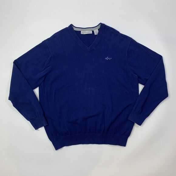 Greg Norman Sweater Mens XL Extra Large Royal Blue Cotton V Neck Pullover - Picture 2 of 12